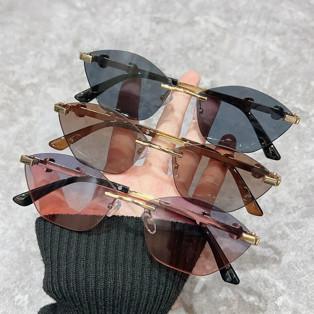 Rimless Chain-Detail UV400 Sunglasses for Men