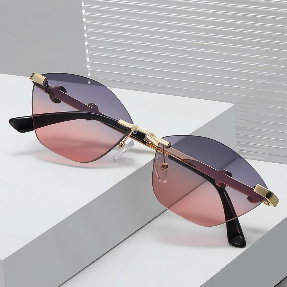 Rimless Chain-Detail UV400 Sunglasses for Men