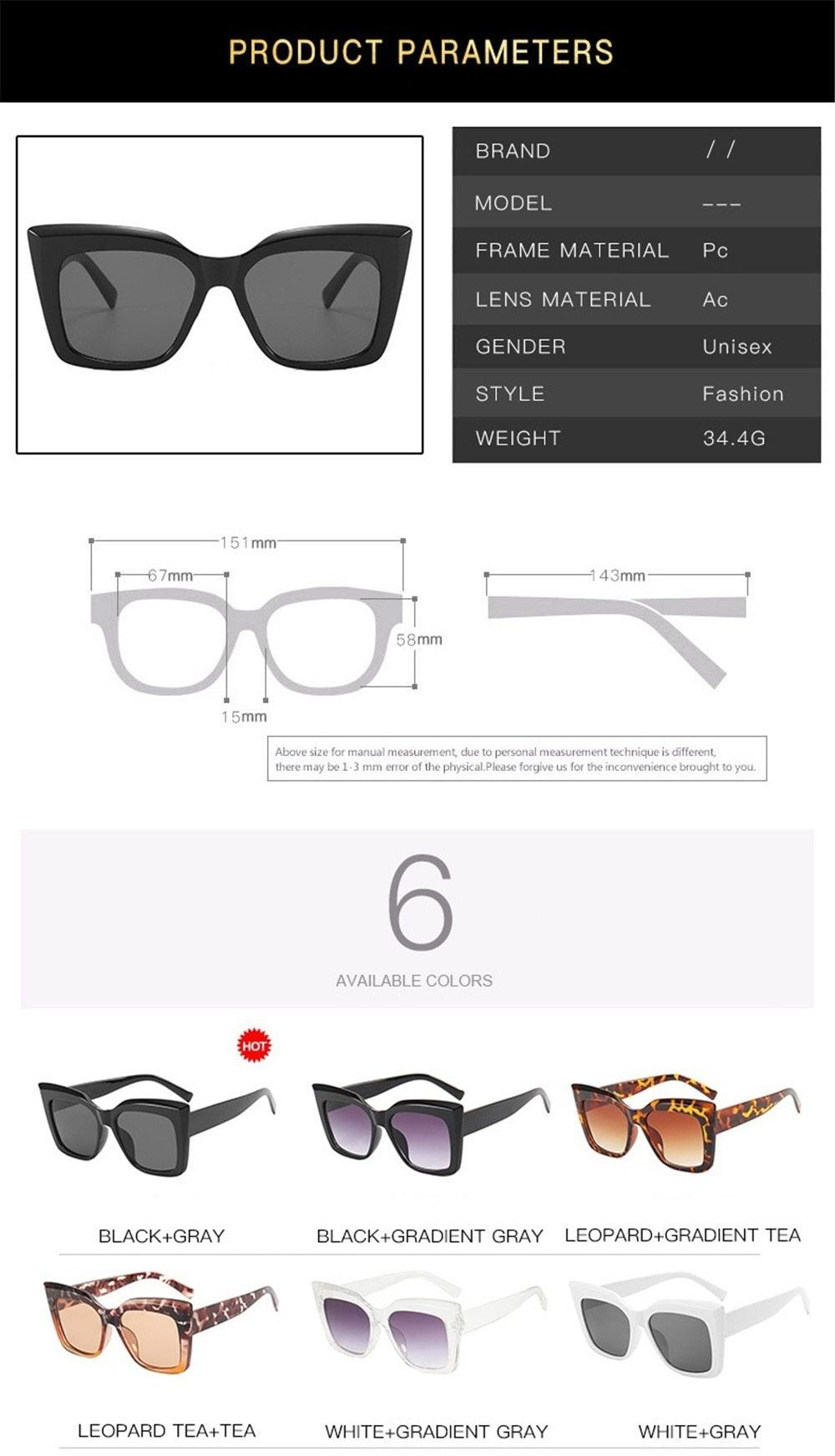 Oversized Cat Eye Sunglasses – Thick Frame UV400 Unisex