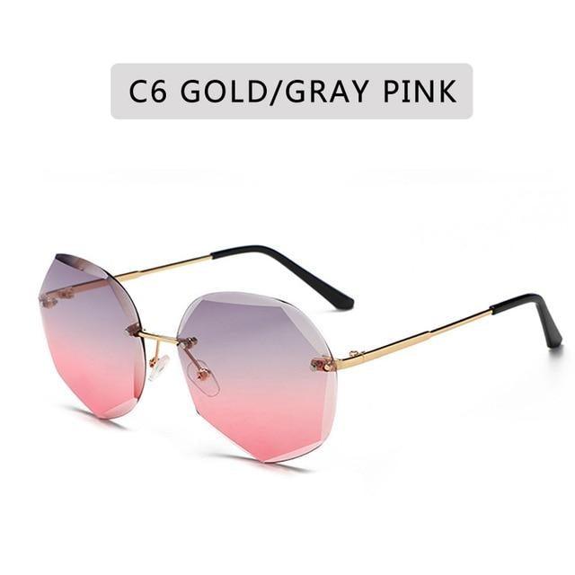 Rimless Diamond Cut Sunglasses for Women – Metal Frame