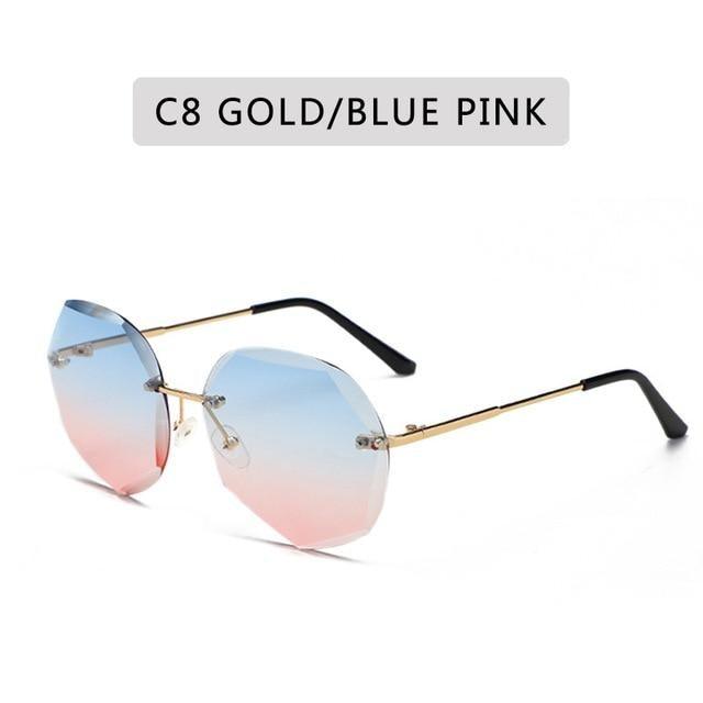 Rimless Diamond Cut Sunglasses for Women – Metal Frame