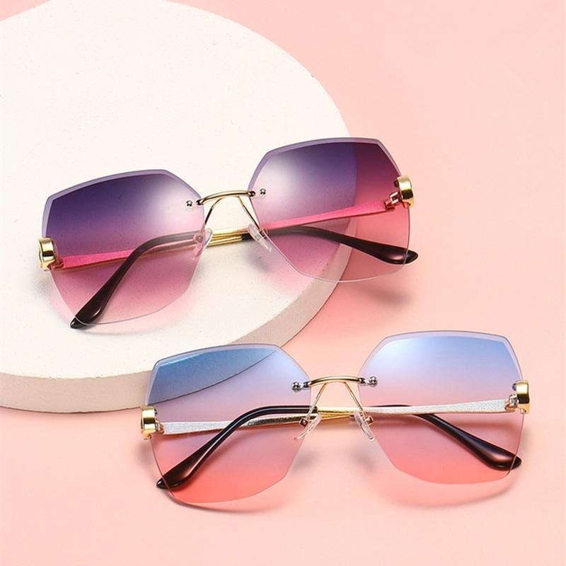 Rimless Diamond Cut Sunglasses for Women – Metal Frame