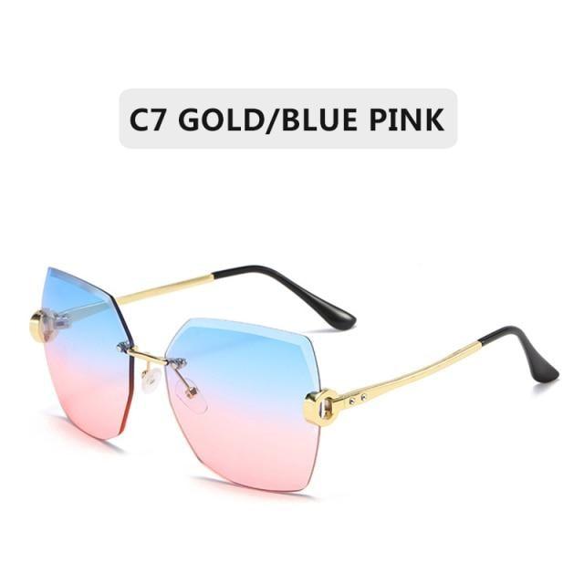 Rimless Diamond Cut Sunglasses for Women – Metal Frame