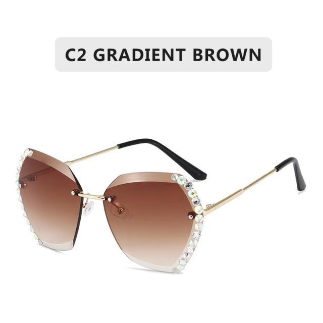 Rimless Diamond Cut Sunglasses for Women – Metal Frame