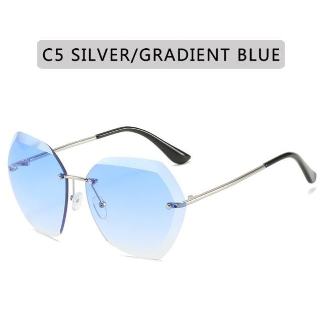 Rimless Diamond Cut Sunglasses for Women – Metal Frame