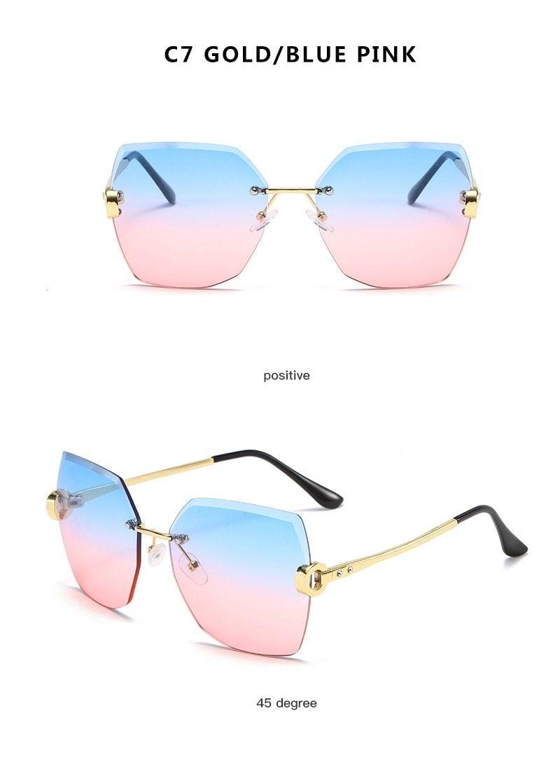Rimless Diamond Cut Sunglasses for Women – Metal Frame