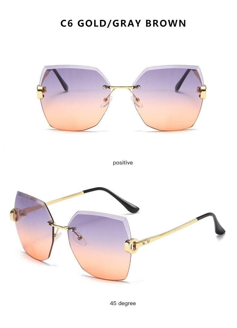 Rimless Diamond Cut Sunglasses for Women – Metal Frame