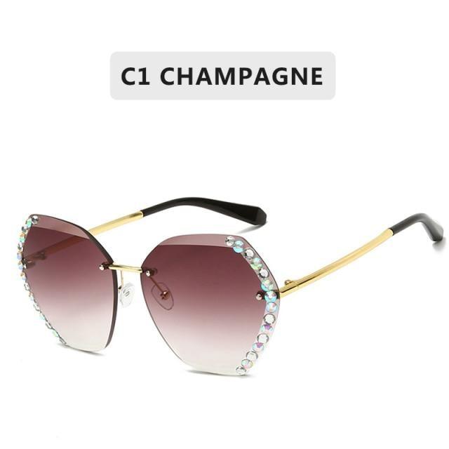 Rimless Diamond Cut Sunglasses for Women – Metal Frame
