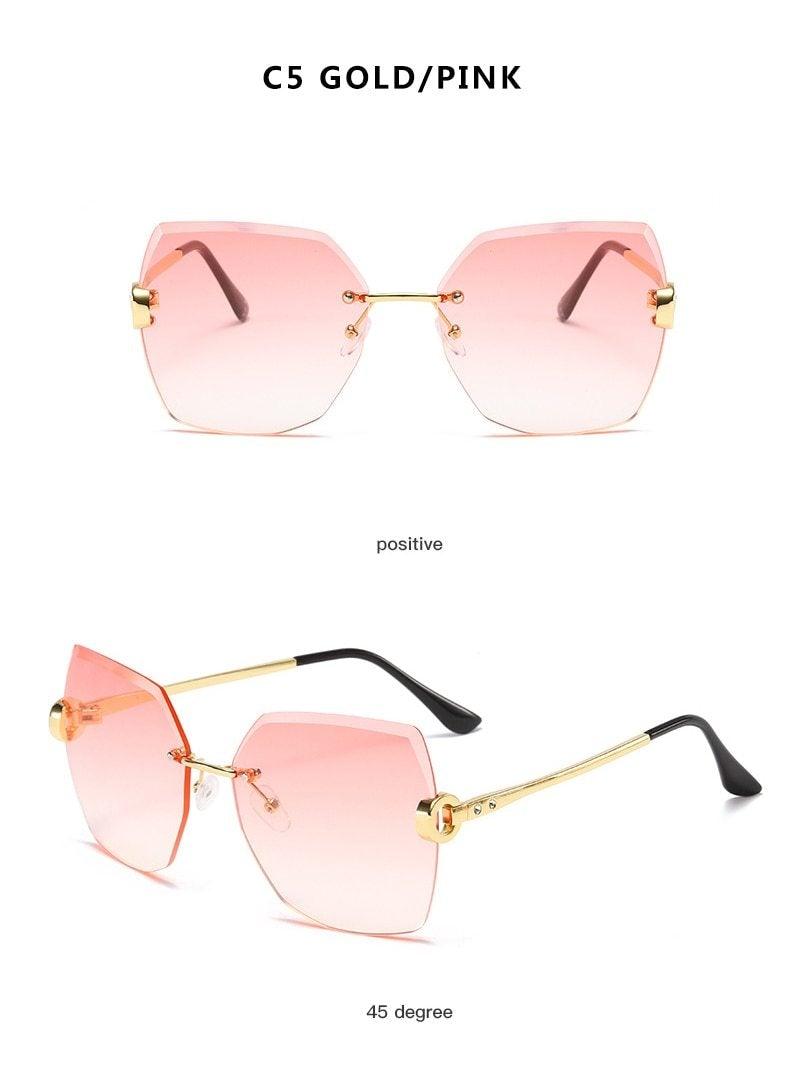 Rimless Diamond Cut Sunglasses for Women – Metal Frame
