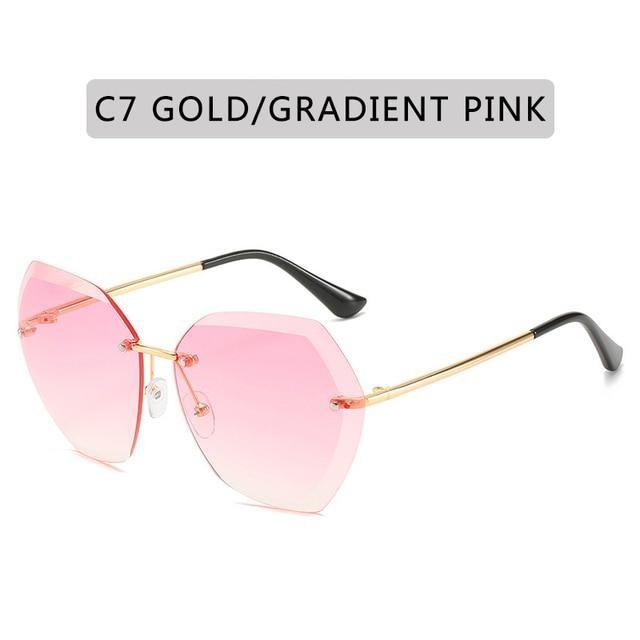 Rimless Diamond Cut Sunglasses for Women – Metal Frame