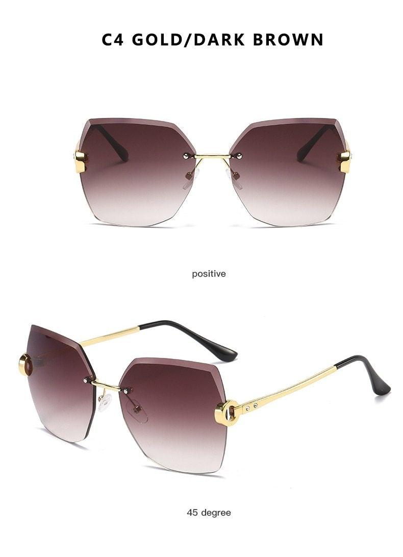 Rimless Diamond Cut Sunglasses for Women – Metal Frame