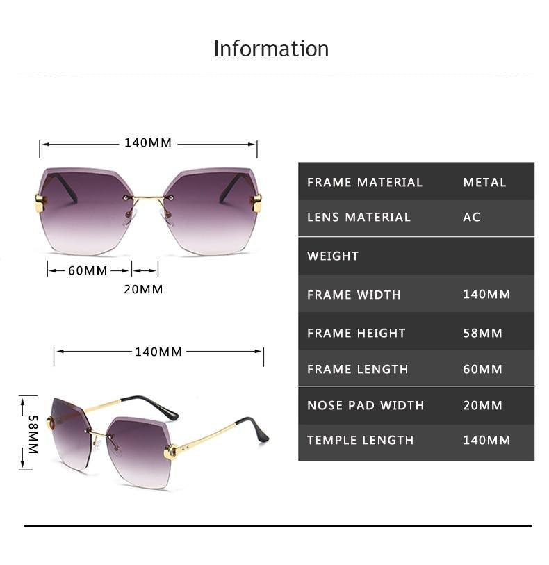 Rimless Diamond Cut Sunglasses for Women – Metal Frame