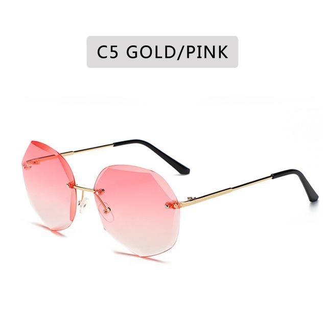 Rimless Diamond Cut Sunglasses for Women – Metal Frame