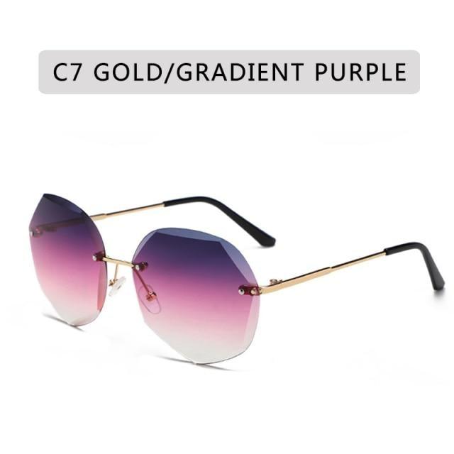 Rimless Diamond Cut Sunglasses for Women – Metal Frame