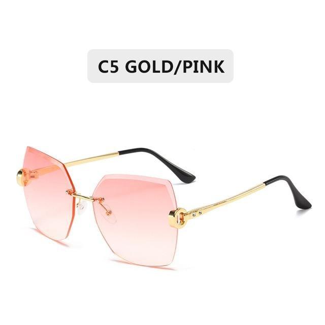 Rimless Diamond Cut Sunglasses for Women – Metal Frame