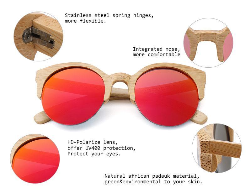 Round Bamboo Wood Sunglasses Unisex – Retro Mirror