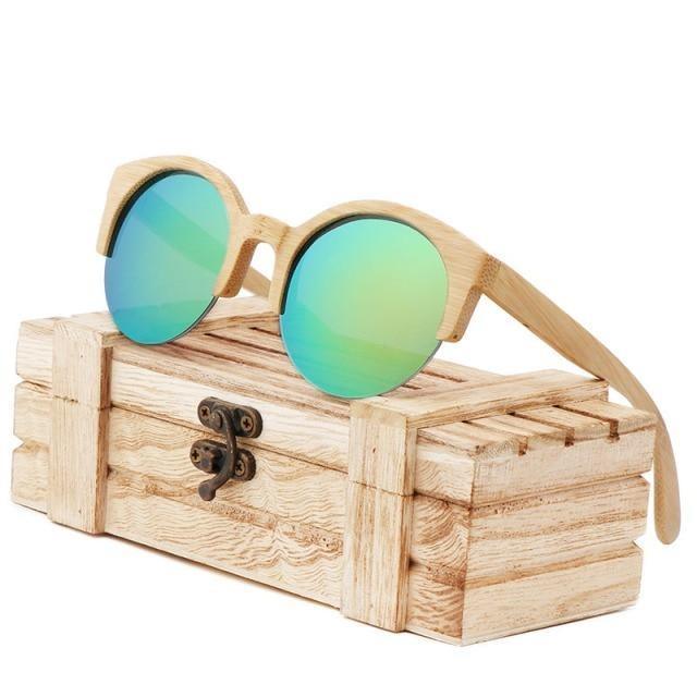 Round Bamboo Wood Sunglasses Unisex – Retro Mirror