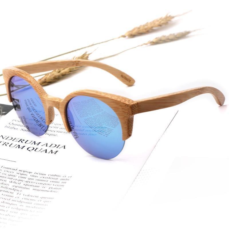 Round Bamboo Wood Sunglasses Unisex – Retro Mirror