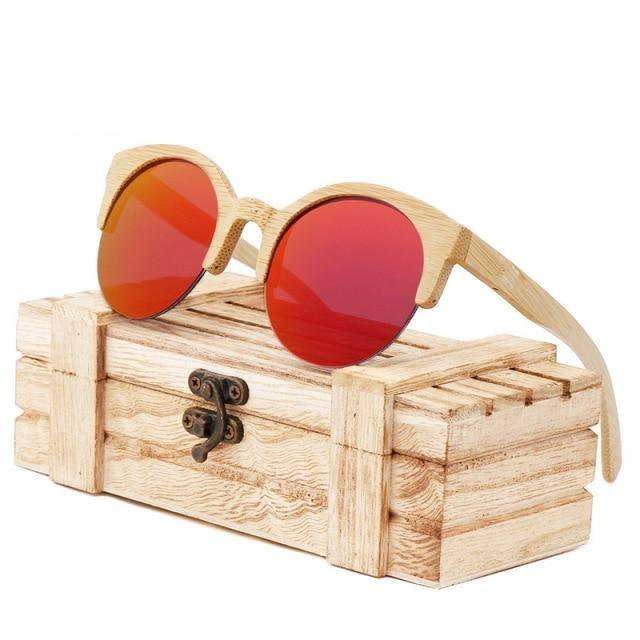 Round Bamboo Wood Sunglasses Unisex – Retro Mirror