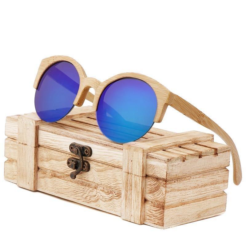 Round Bamboo Wood Sunglasses Unisex – Retro Mirror