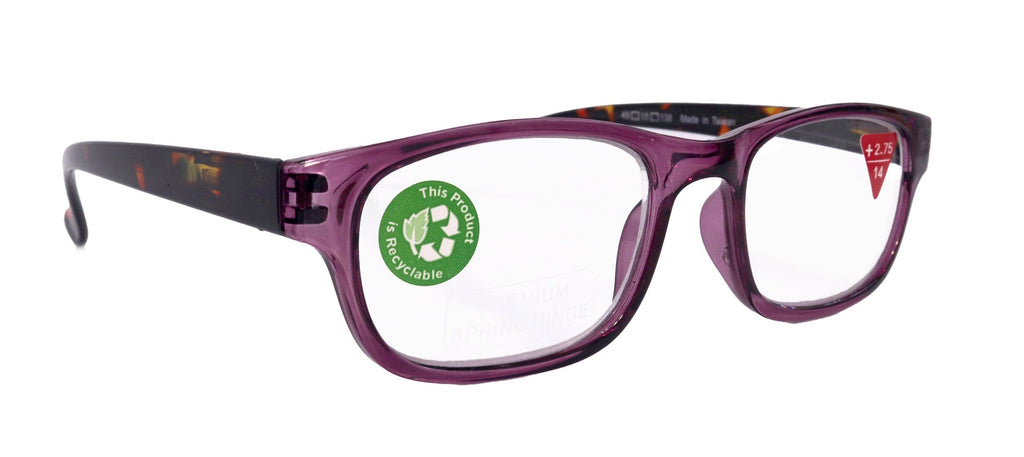 Jade, Premium Reading Glasses High End Reading Glass +1.25 to +6.00 magnifying glasses, Square. Purple optical Frames