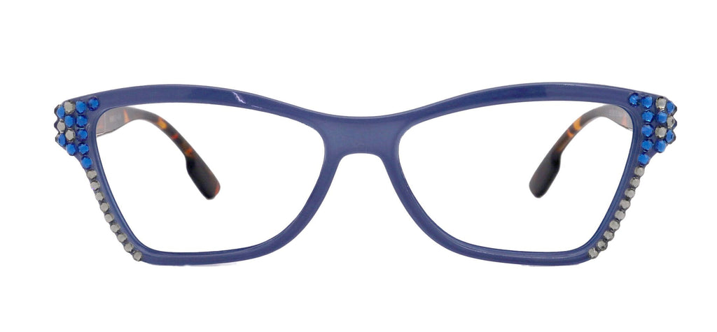 Avian, (Bling) Women Reading Glasses w (Blue n Black Diamond) Genuine European Crystals, Magnifying Cat Eye (Green) NY Fifth Avenue