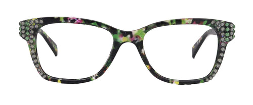 Azul, (Bling) Reading Glasses 4 Women W (Black Diamond N Green)Genuine European Crystals. +1.5..+5  NY Fifth Avenue (Wide frame)