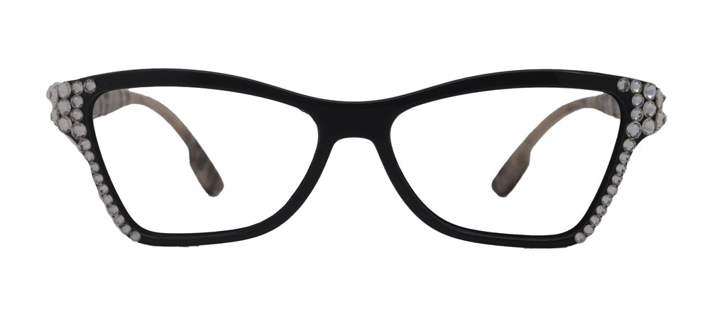 Avian, (Bling) Women Reading Glasses w (Clear) Genuine European Crystals, Magnifying Cat Eye (Black) NY Fifth Avenue