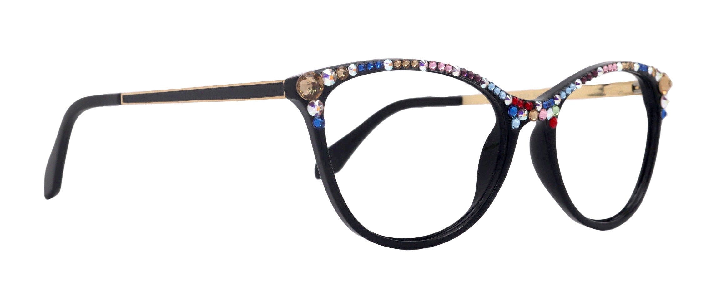 Cattitude Bling Reading Glasses 4 Women W Multi Color Genuine European Crystals, Magnifying Cat Eye  NY Fifth Avenue
