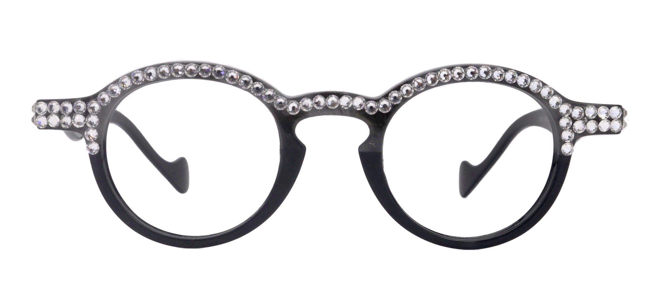 Orlando Bling Reading Glasses, W Full top Clear  European crystals, Magnifying Eyeglasses, (Black) (Round) NY Fifth Avenue