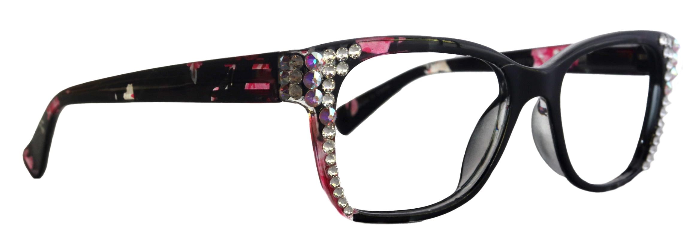 Azul, (Bling) Reading Glasses 4 Women W (Clear)Genuine European Crystals. Black  NY Fifth Avenue (Wide frame)