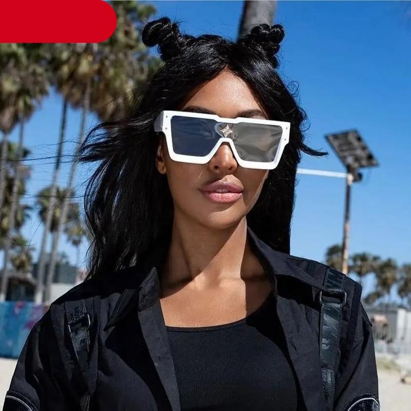 Oversized Square Sunglasses – Large Silver Mirror Frame Women's