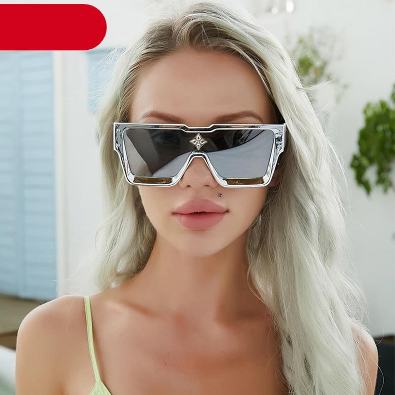 Oversized Square Sunglasses – Large Silver Mirror Frame Women's