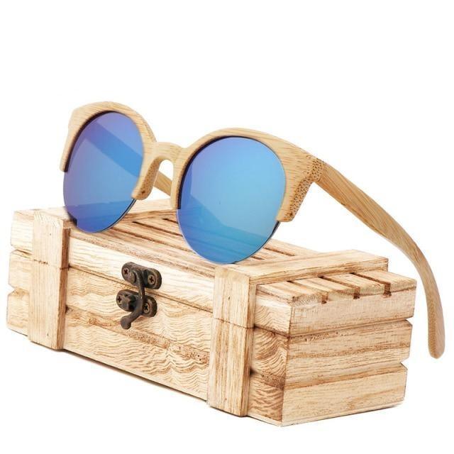 Round Bamboo Wood Sunglasses Unisex – Retro Mirror