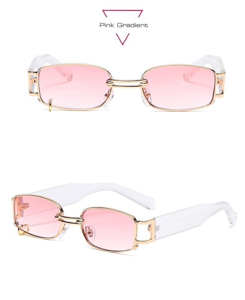 Punk Rectangle Sunglasses – Metal Ring Decoration Vintage Women's