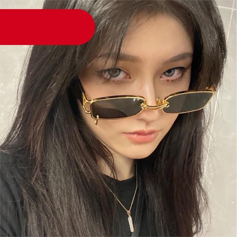 Punk Rectangle Sunglasses – Metal Ring Decoration Vintage Women's