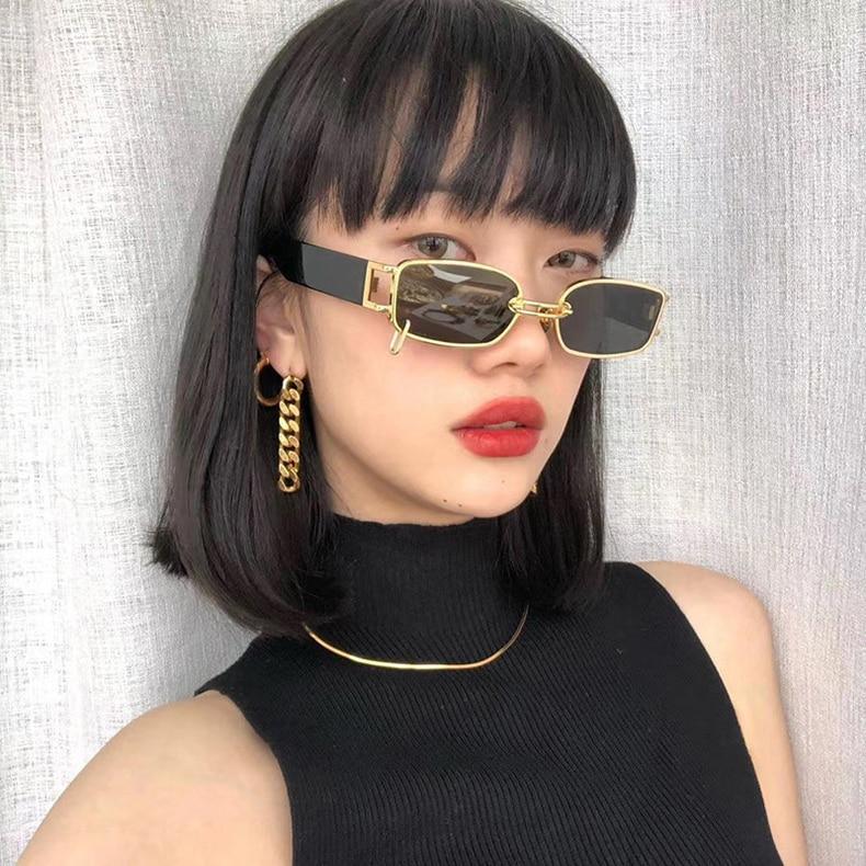Punk Rectangle Sunglasses – Metal Ring Decoration Vintage Women's