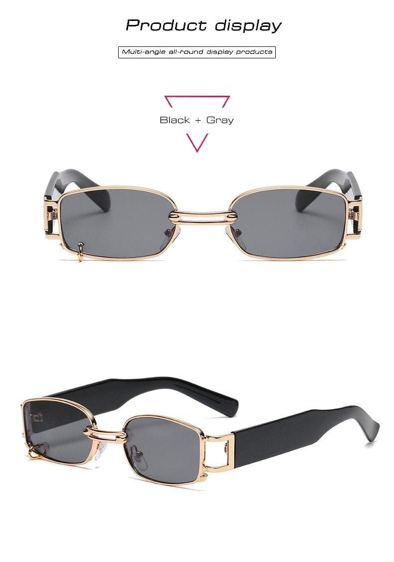 Punk Rectangle Sunglasses – Metal Ring Decoration Vintage Women's