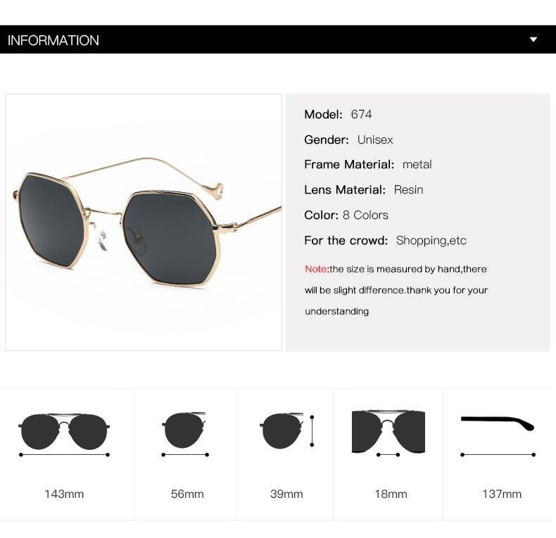 Small Polygon Polarized Sunglasses – Mirrored Metal Frame Unisex