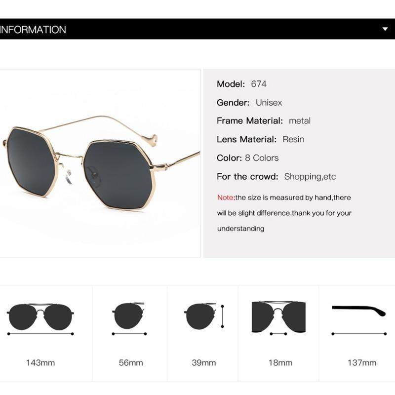 Small Polygon Polarized Sunglasses – Mirrored Metal Frame Unisex