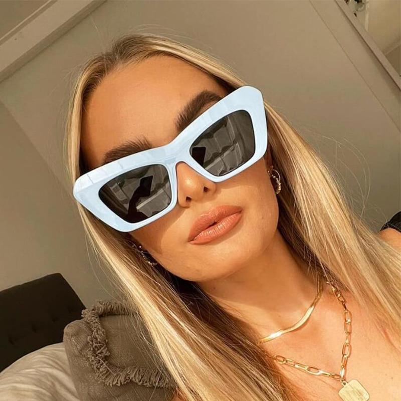Vintage Blue Cat Eye Sunglasses – Oversized Square Frame Women's