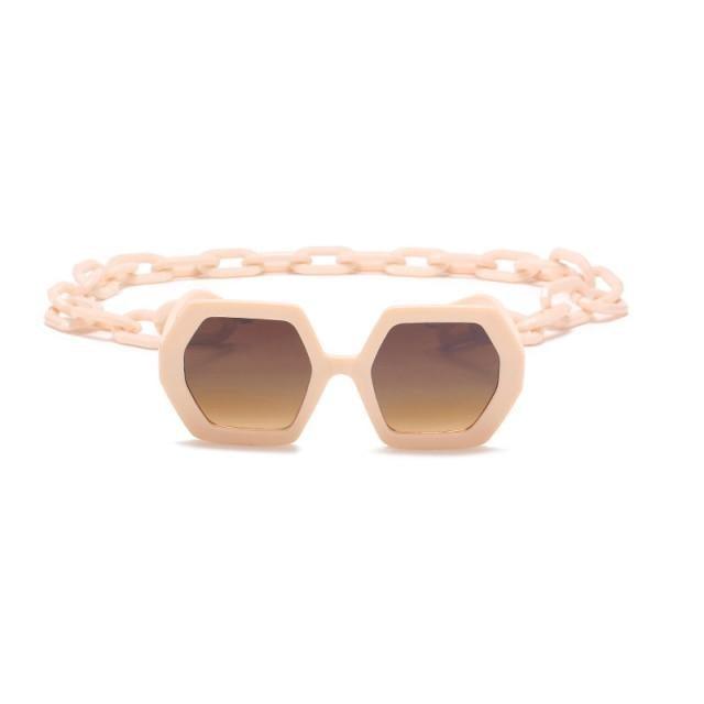 Chain-Detail Square Fashion Sunglasses for Women