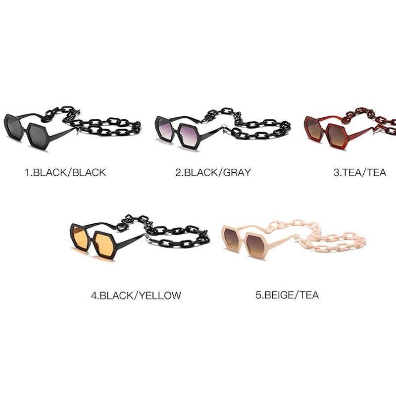 Chain-Detail Square Fashion Sunglasses for Women