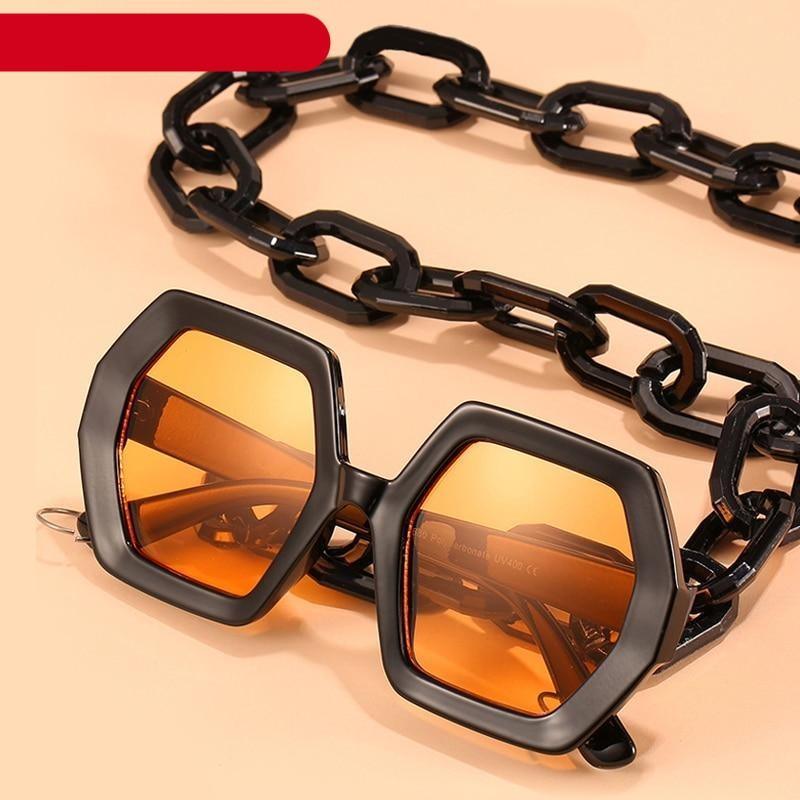 Chain-Detail Square Fashion Sunglasses for Women