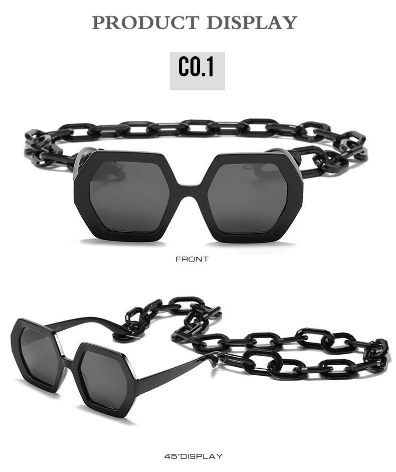 Chain-Detail Square Fashion Sunglasses for Women