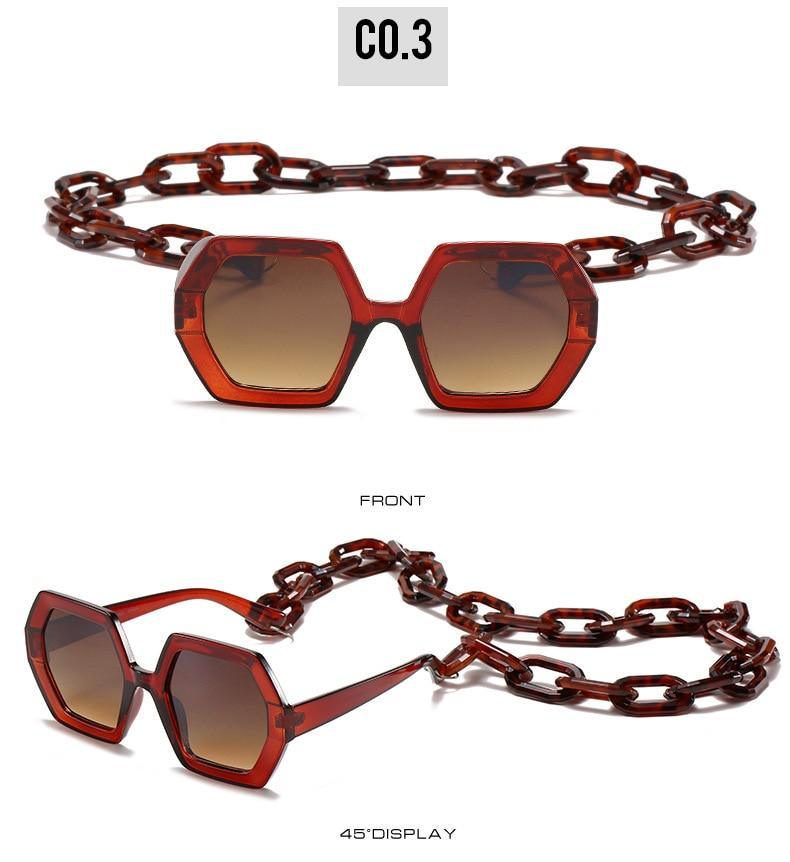 Chain-Detail Square Fashion Sunglasses for Women