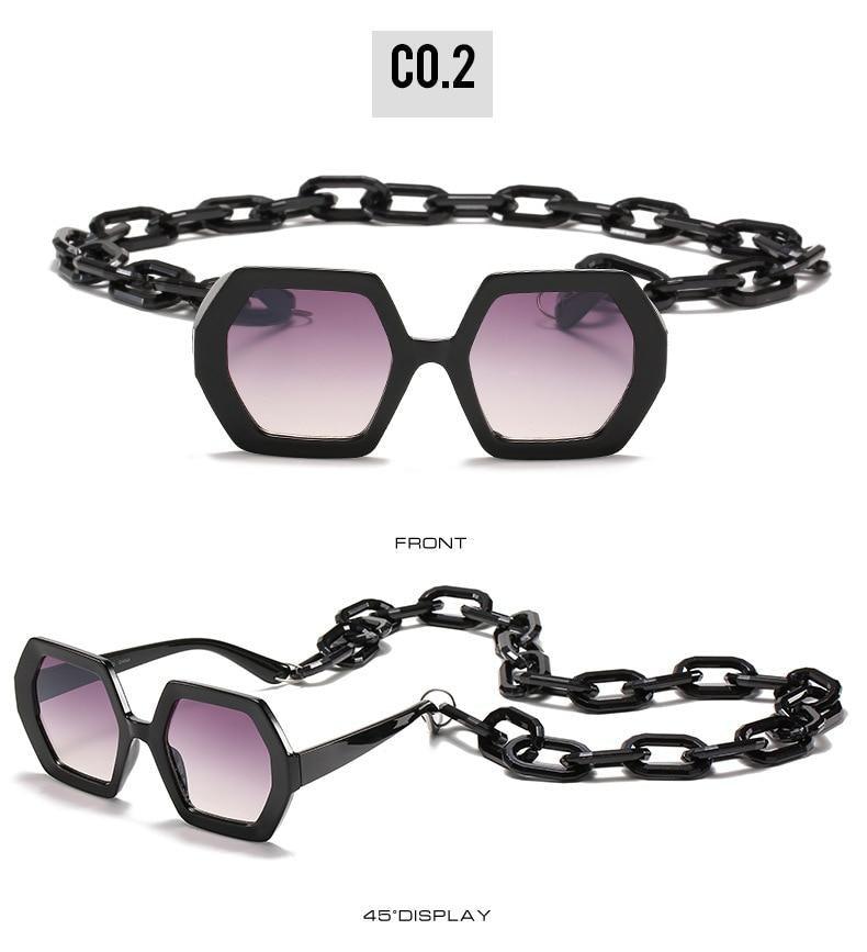 Chain-Detail Square Fashion Sunglasses for Women