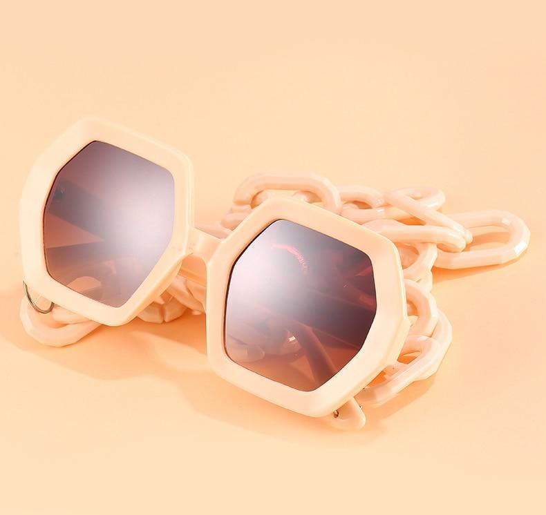 Chain-Detail Square Fashion Sunglasses for Women