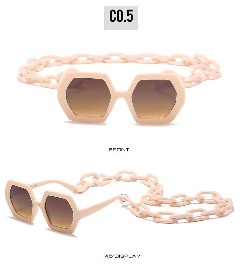 Chain-Detail Square Fashion Sunglasses for Women