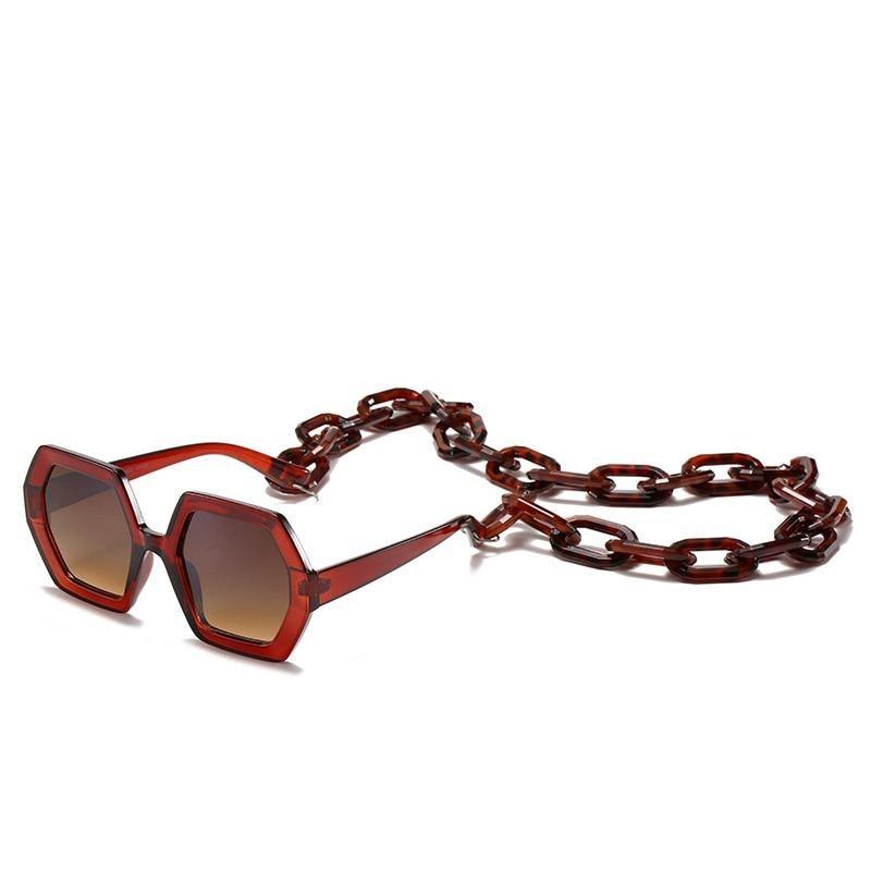 Chain-Detail Square Fashion Sunglasses for Women